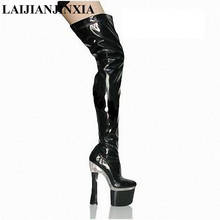 Laijianjinxia botas de salto alto 18cm, plataforma de couro 7 polegadas sobre o joelho, plus size coxa alta feminina 2024 - compre barato