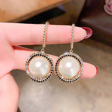 korean Luxury Pearl Hoop Earrings For Women Jewelry Geometric Circle Rhinestone  Shining Temperament Fashion Earrings Girl Part 2024 - buy cheap