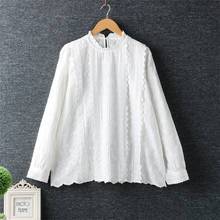 2020 Mori Girl Women Blouse Japan Style Fresh O-Neck Embroidery Lace Pullover Tops Cotton and linen Women's White Shirt 2024 - buy cheap