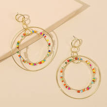 Bohemian Multicolor Beaded Handmade Drop Earrings For Women Simple Fashion Gold Metal Round Circle Big Dangle Earring Jewelry 2024 - buy cheap