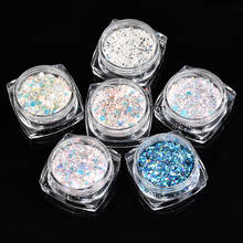 6pcs Blue Colorful Nail Glitter Set Holographic Laser Powder Flake Shine Manicure Ultra Thin Sequin Chrome Nail Art Pigment 2024 - buy cheap