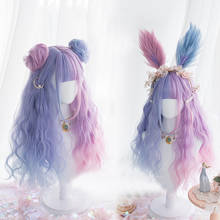 Peruca 2020 para cosplay mix de ombré, peruca sintética de 65cm de comprimento, roxo, azul ombre, com faixa de cabeça, bonitinha, japonesa 2024 - compre barato