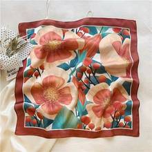 New Female Coffee Pure Silk Scarf Bag Scarf Fashion Flower Design Small Square Scarves Summer Women Elegant Brand Neck Scarf 2024 - buy cheap