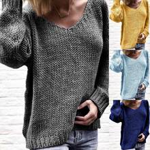 Autumn Winter Casual Women Loose Solid Color Knitted Sweater V Neck Long Sleeve  Sweater 2024 - buy cheap