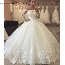 E JUE SHUNG Vintage Lace Luxury Ball gown Wedding Dresses Off The Shoulder Lace Up Back Long sleeves Wedding Gowns 2024 - buy cheap