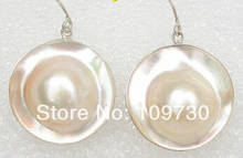 free shipping AAA natural rare 22mm white South Sea Mabe Pearl Earrings 925sc Dangle 2024 - buy cheap