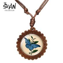 SIAN-collar de madera de mariposa azul Vintage para mujer, imágenes de mariposas y flores, de domo que Charm, cadena de suéter elegante para mujer 2024 - compra barato