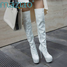 Patent Leather Pointed Toe Women Shoes Sexy Thin High Heel Party Shoe woman Winter ovet the knee Boots Plus Size 33-48 MAZIAO 2024 - buy cheap