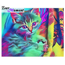 Ever Moment Diamond Painting Mosaic Colorful Cat Full Square Drill Cross Stitch Picture Of Rhinestone Diamond Embroidery ASF1927 2024 - buy cheap