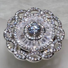 Anel de prata esterlina 925 autentica para mulheres, flor grande, diamante, joia, aliança de casamento, noivado, acessório para festa de noivado 2024 - compre barato