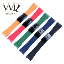 Rolamy 20mm Curved End Rubber WatchBand Strap With 9mm*16mm Black Watch Buckle Clasp For Rolex Daytona GMT Submariner Datejust 2024 - buy cheap