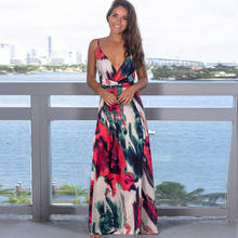 Maxi vestido largo 2020 vestidos de verano para mujer estampado Floral Boho vestido de talla grande 5XL sin mangas Vacaciones de playa vestido de mujer 2024 - compra barato