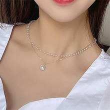 2020 New Double Layer Chain Gold Color Choker Necklace Women Korean Style Pearl Pendant Necklace Fashion Jewelry Collar 2024 - buy cheap