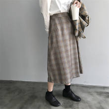 Falda de oficina Vintage para mujer, falda acampanada de cintura alta con bolsillos, informal, coreana, a media pantorrilla 2024 - compra barato