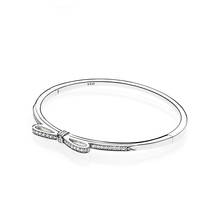 Authentic 925 Sterling Silver Sparkling Bow Fashion Bangle Fit Pandora Women Bead Charm Bracelet Gift DIY Jewelry 2024 - buy cheap