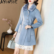 AYUNSUE Spring Autumn Wool Coat Women Rabbit Fur Collar Double-sided Elegant Wool Jacket Blue Korean Overcoat YLW1917521Z KJ3999 2024 - buy cheap
