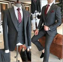 2020 Formal Dark Grey Men Suits Slim Fit Tuxedos 3 Pieces Costume Homme Wedding Blazer For Men Vestidos De Fiesta Groom Prom Set 2024 - buy cheap