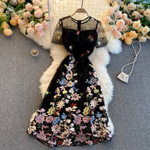 Vestido elegante De verano para Mujer, prenda De manga corta con cuello redondo y malla, estilo Retro bohemio, bordado De flores, 2021 2024 - compra barato