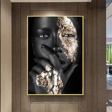 Pintura en lienzo de mujer negra y dorada de arte africano, carteles e impresiones, imágenes de pared escandinavas para decoración de sala de estar, Cuadros 2024 - compra barato