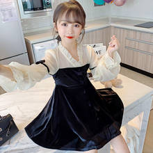 Cute Boutique Teenage Girls Clothing Spring Autumn Fashion Girl Korean Style Gold Velvet Dress Pink Beauty Christmas Clothes 2024 - buy cheap