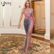 Sexy High Side Split Mermaid Prom Dresses 2020 Shiny Mic Color Sequined Long Prom Gowns Fuchsia And Purple Formal Party Dress 2024 - buy cheap