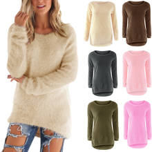 Fuzzy Top Furry Sweater Plush Pullover Solid Color Knitwear Tunic Long Sleeve Shaggy Sweater Long Loose Plain Sweater Women Warm 2024 - buy cheap