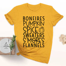 Свитеры bonfire с тыквой и специями, фланели, футболка, осенняя желтая одежда, Хэллоуин, футболка с принтом тыквы любимый праздничный топ с тыквой 2024 - купить недорого