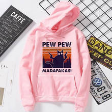 Pink Cat Pew Pew Madafakas Funny Cat Gangster with Gun Hoodies Women Harajuku Ullzang 90s Sweatshirt Korean Style Hoody Female 2024 - buy cheap