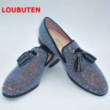 LOUBUTEN Handmade Sparkling Rhinestone Loafers Men Luxury Suede Slip On Tassel Shoes Dress Shoes Party And Wedding Shoes 2024 - buy cheap