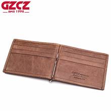Gzcz-nova carteira masculina 2020, feita em couro legítimo, clipe para dinheiro, cartão e carteira para identidade 2024 - compre barato