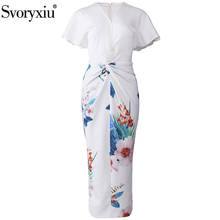 Svoryxiu Elegant Flower Print White Long Dress Women's Sexy V-Neck Short Sleeve Package Buttocks Slim Summer Runway Dresses 2024 - buy cheap