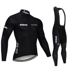 STRAVA-Conjunto de Ropa de Ciclismo profesional para hombre, Jersey de manga larga con pantalones y pechera, uniforme para bicicleta de montaña, 2021 2024 - compra barato