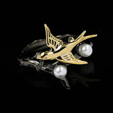 Original  Wedding Rings Baroque Pearl Swallow Black Gold Color Filled Female Cocktail Party Ring Anniversary Gifts 2024 - buy cheap