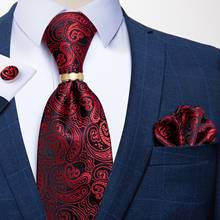 Новый дизайнерский Красный Пейсли черный мужской галстук для свадьбы деловой вечеринки галстук Карманный квадратный галстук кольцо набор мужской подарок шелковый галстук DiBanGu 2024 - купить недорого
