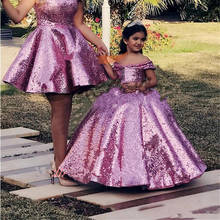 Vestido roxo com lantejoulas glitz para meninas, vestido de princesa estilo espartilho floral para costas, vestidos de festa para crianças 2024 - compre barato