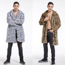 Jaqueta de couro de vison sintético para outono, casaco masculino com estampa de leopardo e lapela grande, jaqueta masculina folgada, moda inverno 2024 - compre barato