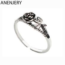 ANENJERY-Anillo de plata esterlina 925 para mujer, accesorio sencillo Vintage con forma de flor Rosa tailandesa, apertura de anillo de dedo, joyería S-R490 2024 - compra barato