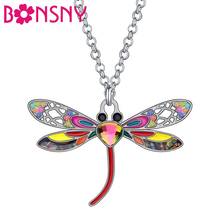 Bonsny-collar de libélula con diamantes de imitación, gargantilla de cadena con colgante, joyería de insectos para mujeres, niñas y adolescentes, accesorio de regalo 2024 - compra barato