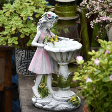 Estatua de ángel para decoración de jardín, escultura de resina, adornos para el hogar, exterior, flores, chica 2024 - compra barato