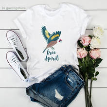 2021 hot sale t shirt femme Goldfinches flying over white poppies print women's t-shirt summer  retro tshirt tumblr clothes 2024 - buy cheap