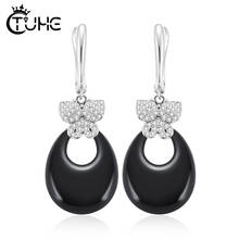 Elegant Water Drop Ceramic Earrings With Luxury Butterfly Wedding Bridal Earrings For Women Black White Blue Ceramic Engagement 2024 - buy cheap