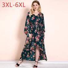 New spring autumn plus size long dress for women large long sleeve loose casual green floral flower belt dress 3XL 4XL 5XL 6XL 2024 - buy cheap