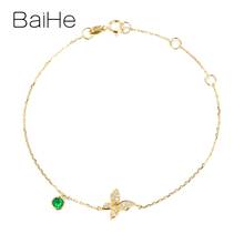 BAIHE Real Solid 18K Yellow Gold Emerald Diamond Butterfly Bracelet Women Trendy Fine Jewelry pulseras браслеты на руку женкие 2024 - buy cheap