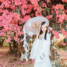 Sombrilla de encaje de plumas blancas para fotografía, Parasol antiguo, sombrilla romántica, Hanfu, Material artesanal, Ghibli 2024 - compra barato