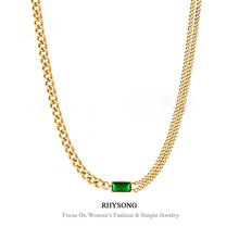 RHYSONG-gargantilla de acero inoxidable con diseño de piedra verde para mujer, colgante de oro, color rojo, con personalidad, 100% 2024 - compra barato