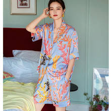 Colorful Print Satin pajamas set 2021 summer Sleepwear Short Sleeve Fashion Pajamas woman Nightwear Suit Home Clothes FG368 2024 - buy cheap