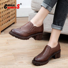 Round toe Mid Heels Women 2022 Autumn Single Shoes Woman  Genuine Leather Shoes Vintage Girls High Heel Platform Shoes 2024 - buy cheap