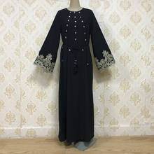 Vestido de robe longo com bordado feminino, vestido robe manga longa laço roupas islâmicas turcas abaya elegante diamante kimono hijab 2024 - compre barato