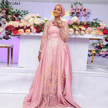 Vestido de noche africano de manga larga de encaje rosa, transparente, línea A, Sexy, negro, vestidos de fiesta de boda, vestido Formal hecho A medida 2024 - compra barato