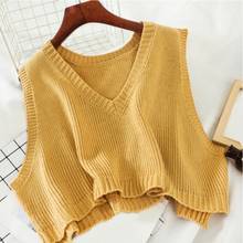 Korean Women Short Knitted Sweater Sleeveless Female Crop Tops Women Loose Vest Ladies V-Neck Pullover Tank Tops Girls Waistcoat 2024 - buy cheap